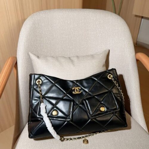 Alternative view of Chanel Shopping Bag Large Shiny Smooth Leather Tote Bag Black 38cm AS5740 B22139 94305