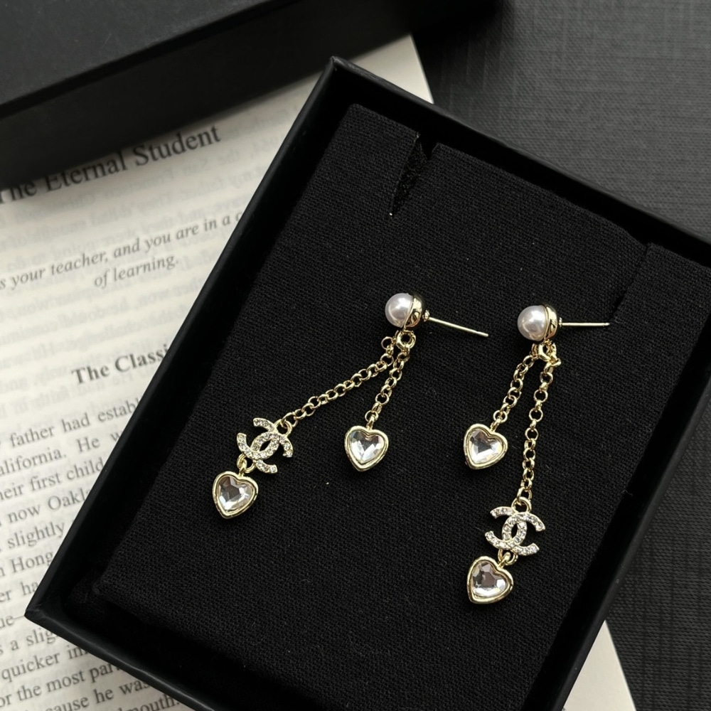 Chanel Drop Earrings Heart Crystal And Pearl Gold ABG245 B21749 U3282 - Image 5
