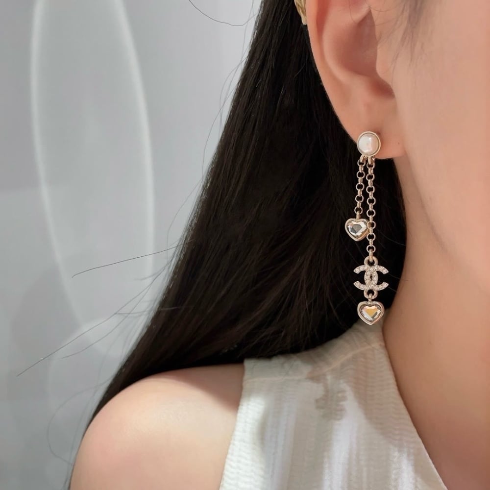 Chanel Drop Earrings Heart Crystal And Pearl Gold ABG245 B21749 U3282 - Image 4