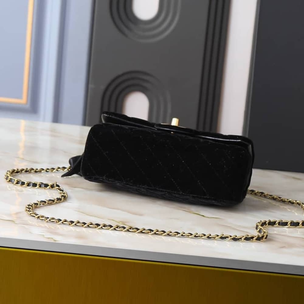 Chanel Classic Mini Velvet Top Handle Bag Black 20cm AS5875 B22481 94305 - Image 4