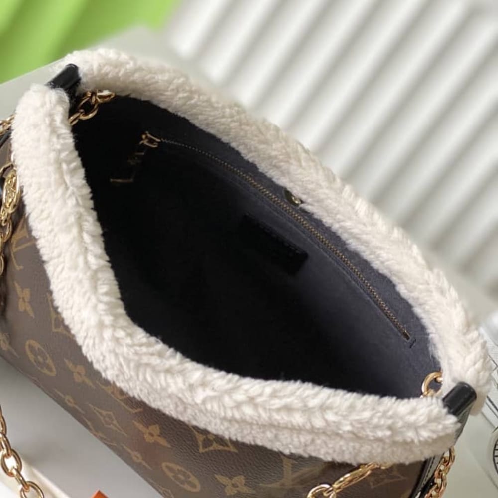 Louis Vuitton Carryall BB Faux Fur Monogram Canvas Hobo Bag Brown 26cm M26568 - Image 8