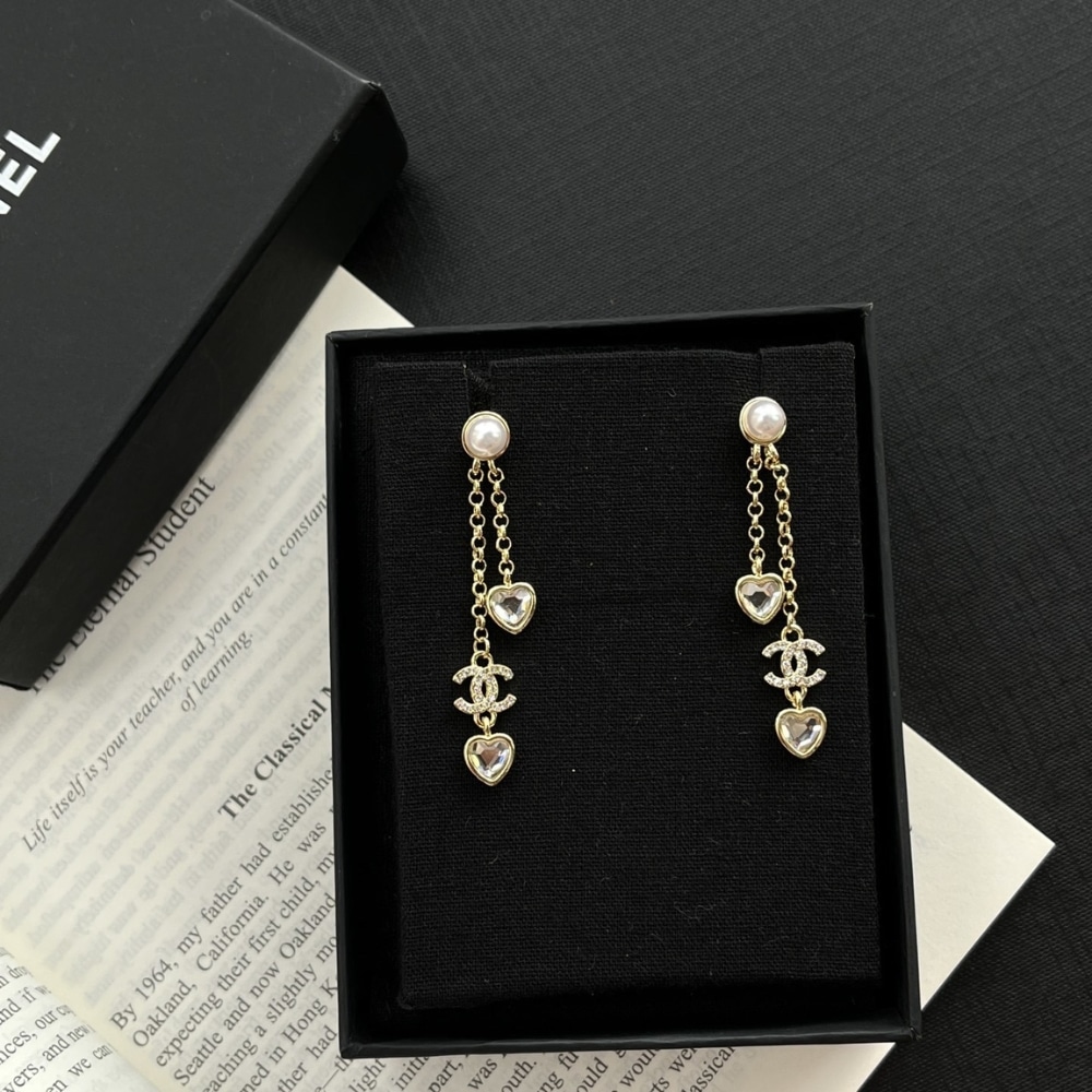 Chanel Drop Earrings Heart Crystal And Pearl Gold ABG245 B21749 U3282 - Image 2