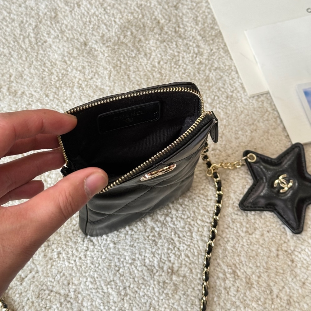 Chanel Phone Holder Small Shiny Crumpled Pattern Crossbody Bags Black 18cm AP4777 B21296 94305 - Image 8
