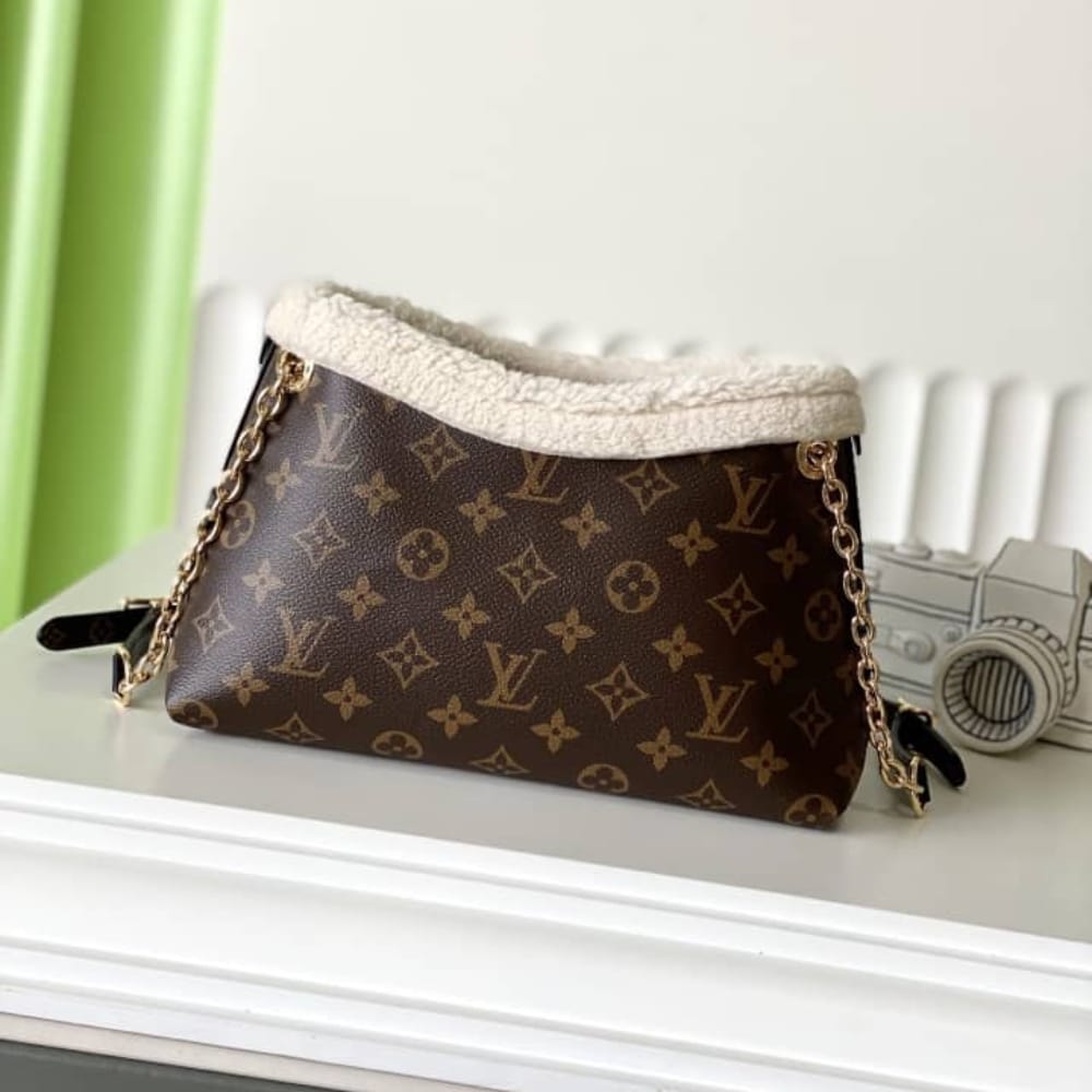 Louis Vuitton Carryall BB Faux Fur Monogram Canvas Hobo Bag Brown 26cm M26568 - Image 4