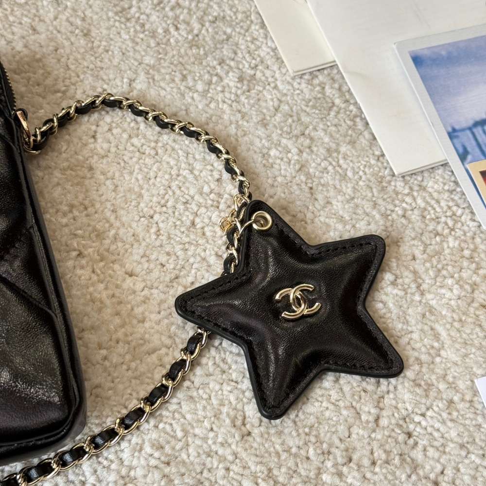 Chanel Phone Holder Small Shiny Crumpled Pattern Crossbody Bags Black 18cm AP4777 B21296 94305 - Image 6