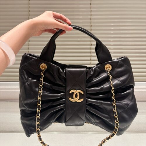 Alternative view of Chanel Bow Bag Maxi Shiny Smooth Leather Handle Bag Black 51cm