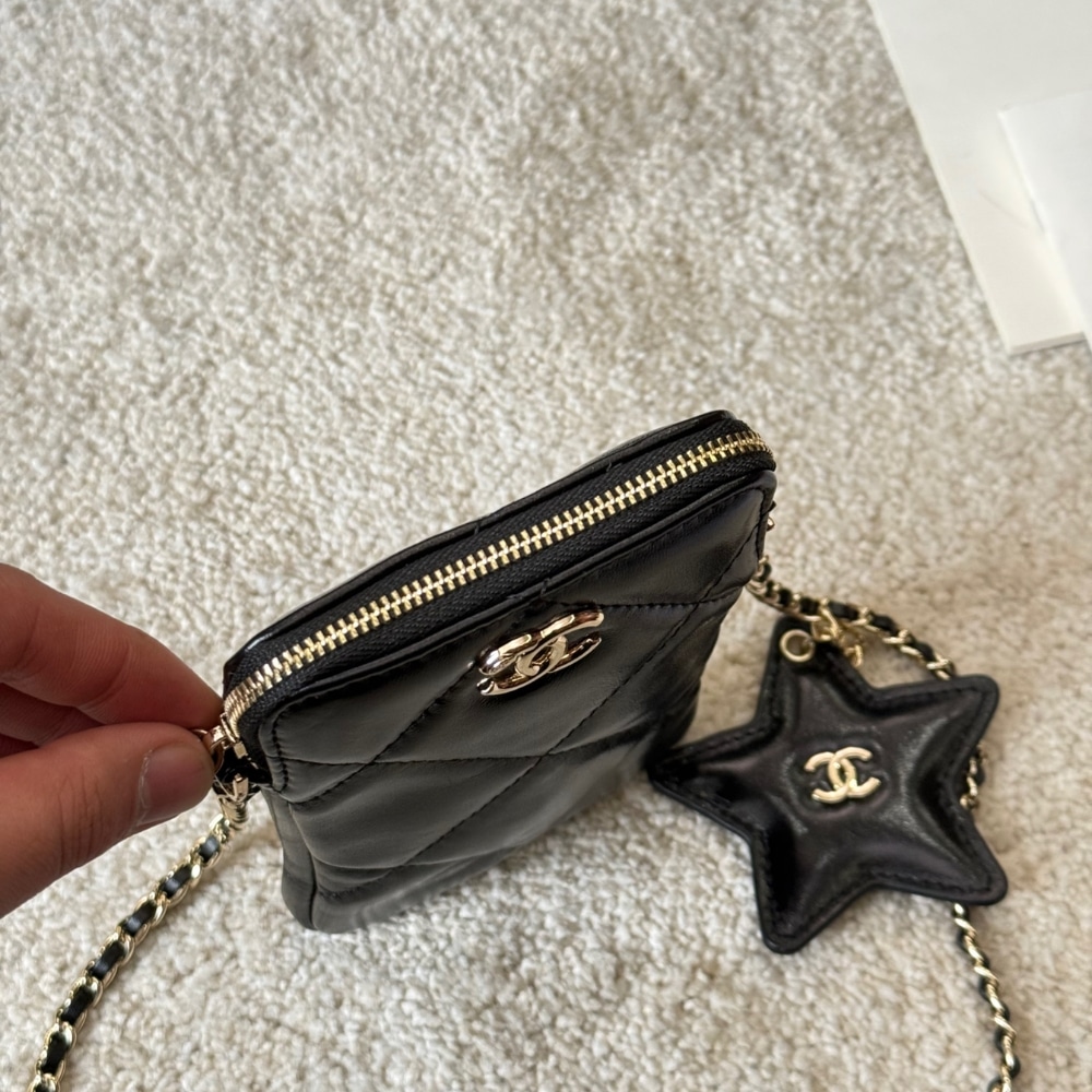 Chanel Phone Holder Small Shiny Crumpled Pattern Crossbody Bags Black 18cm AP4777 B21296 94305 - Image 5