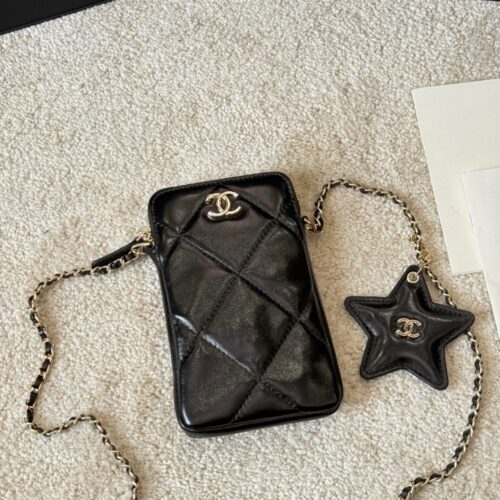 Alternative view of Chanel Phone Holder Small Shiny Crumpled Pattern Crossbody Bags Black 18cm AP4777 B21296 94305
