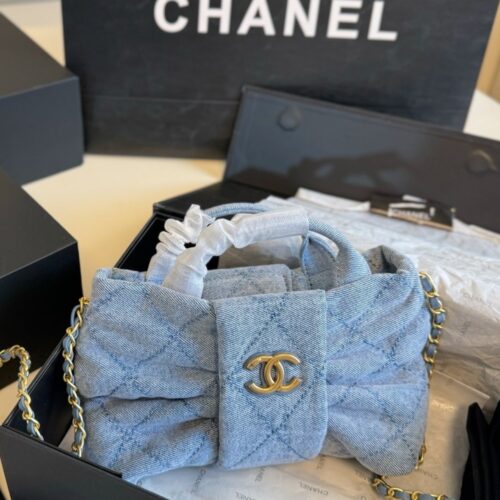 Alternative view of Chanel Bow Bag Mini Washed Denim Handle Bag Blue 21cm