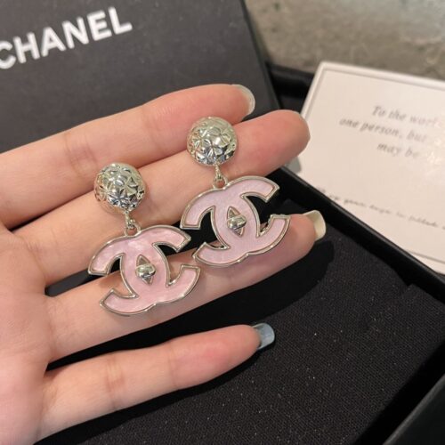 Alternative view of Chanel Dangle Earrings Enamel Gold Metal Pink ABG300 B21878 U3494