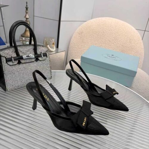 Alternative view of Prada Mesh Fabric Slingback Pumps Black 1I308O10077TF0002F