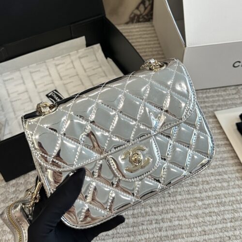 Alternative view of Chanel Star Mini Patent Leather Flap Bag With Coin Purse Silver 24Cm AS4648 B14873 NT666