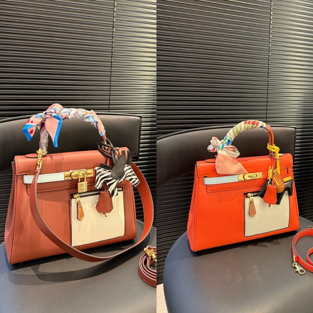 Hermes Kelly 28 Retourne Gold Tone Hardware Handbag Orange 28Cm - Image 9