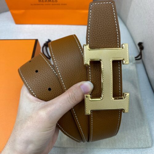Alternative view of Hermes H Guillochee Belt Buckle And Reversible Leather Strap Gold Brown 32mm H064540CC06