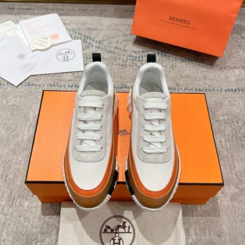 Alternative view of Hermes Bouncing Sneakers Smooth Leather Canvas White Brown H242796Zh90400