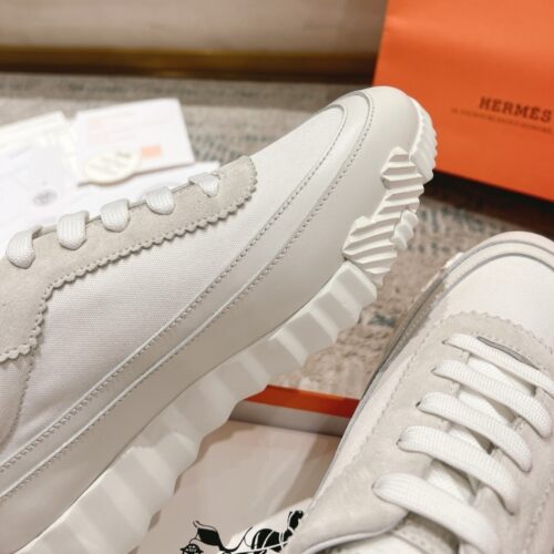 Alternative view of Hermes Bouncing Sneakers Smooth Leather Canvas Light Gray White