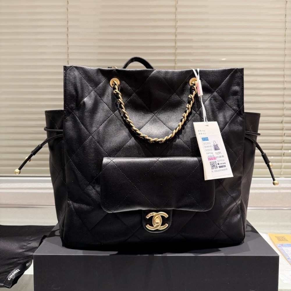 Chanel 25C Shopping Bag Large Smooth Leather Tote Bag Black 33cm AS5315 B19030 10601 - Image 2
