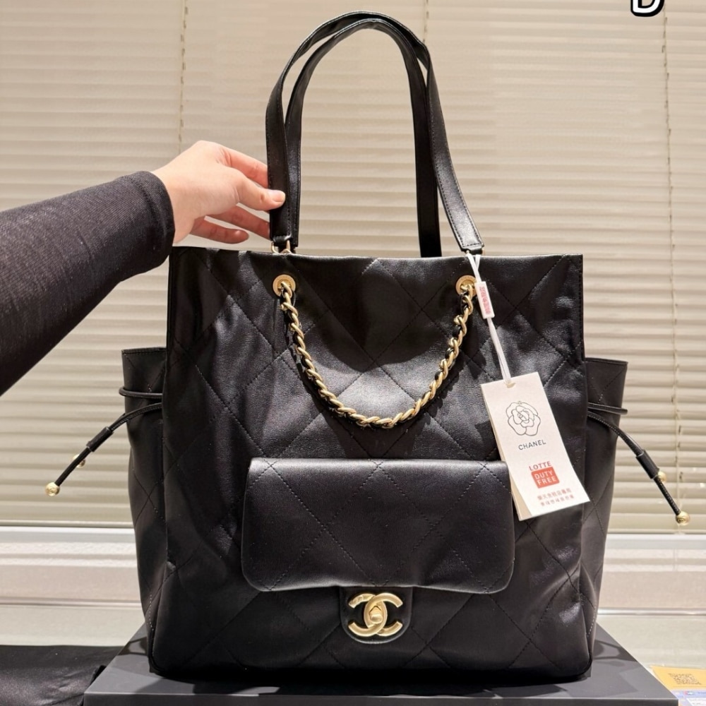 Chanel 25C Shopping Bag Large Smooth Leather Tote Bag Black 33cm AS5315 B19030 10601 - Image 3