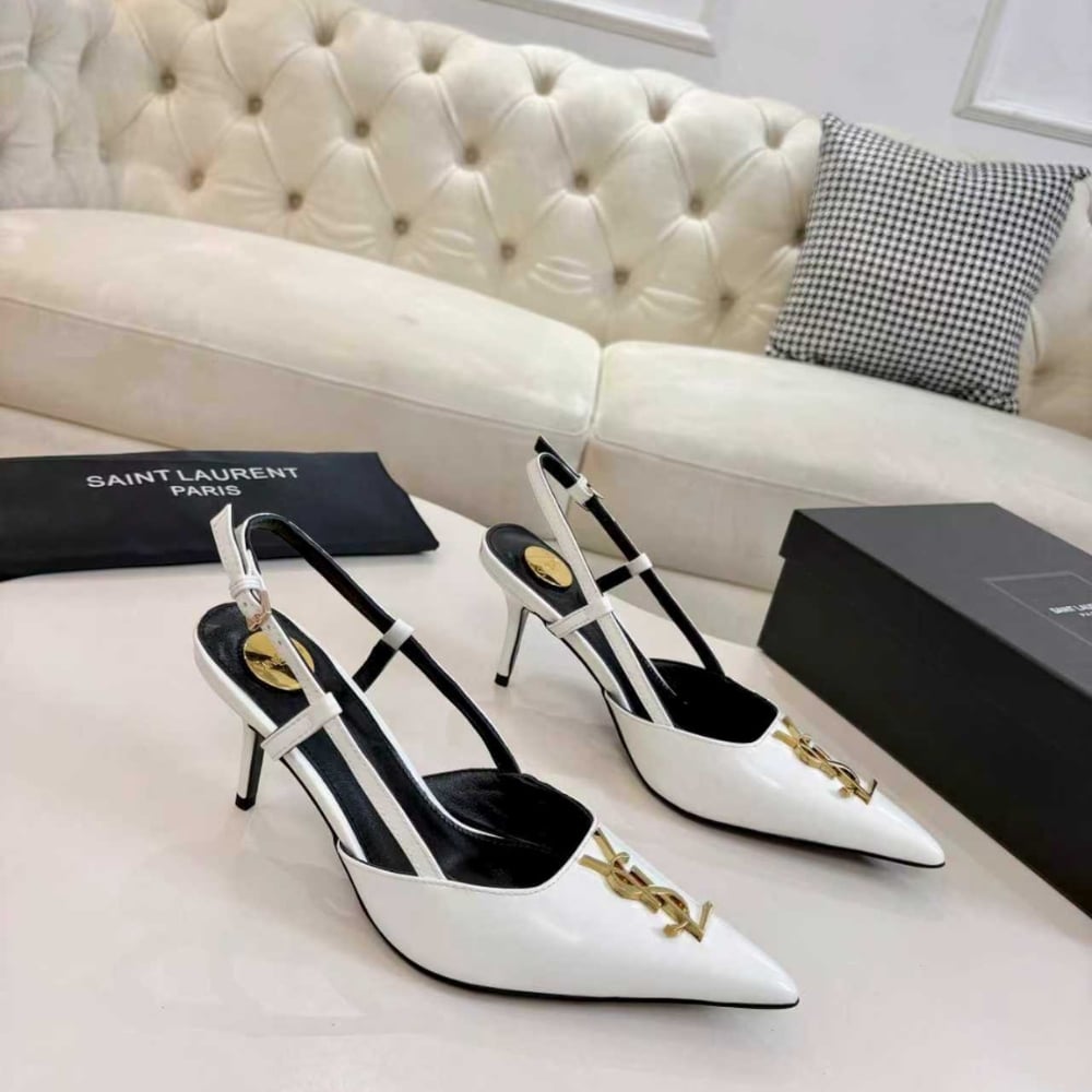 Saint Laurent Cassandra Slingback Pumps Smooth Leather White - Image 2
