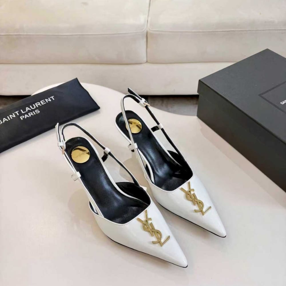 Saint Laurent Cassandra Slingback Pumps Smooth Leather White - Image 3