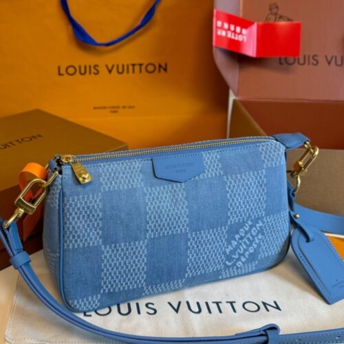 Alternative view of Louis Vuitton Pochette Accessoires XL Damier Denim Shoulder Bag Blue 28cm N00204