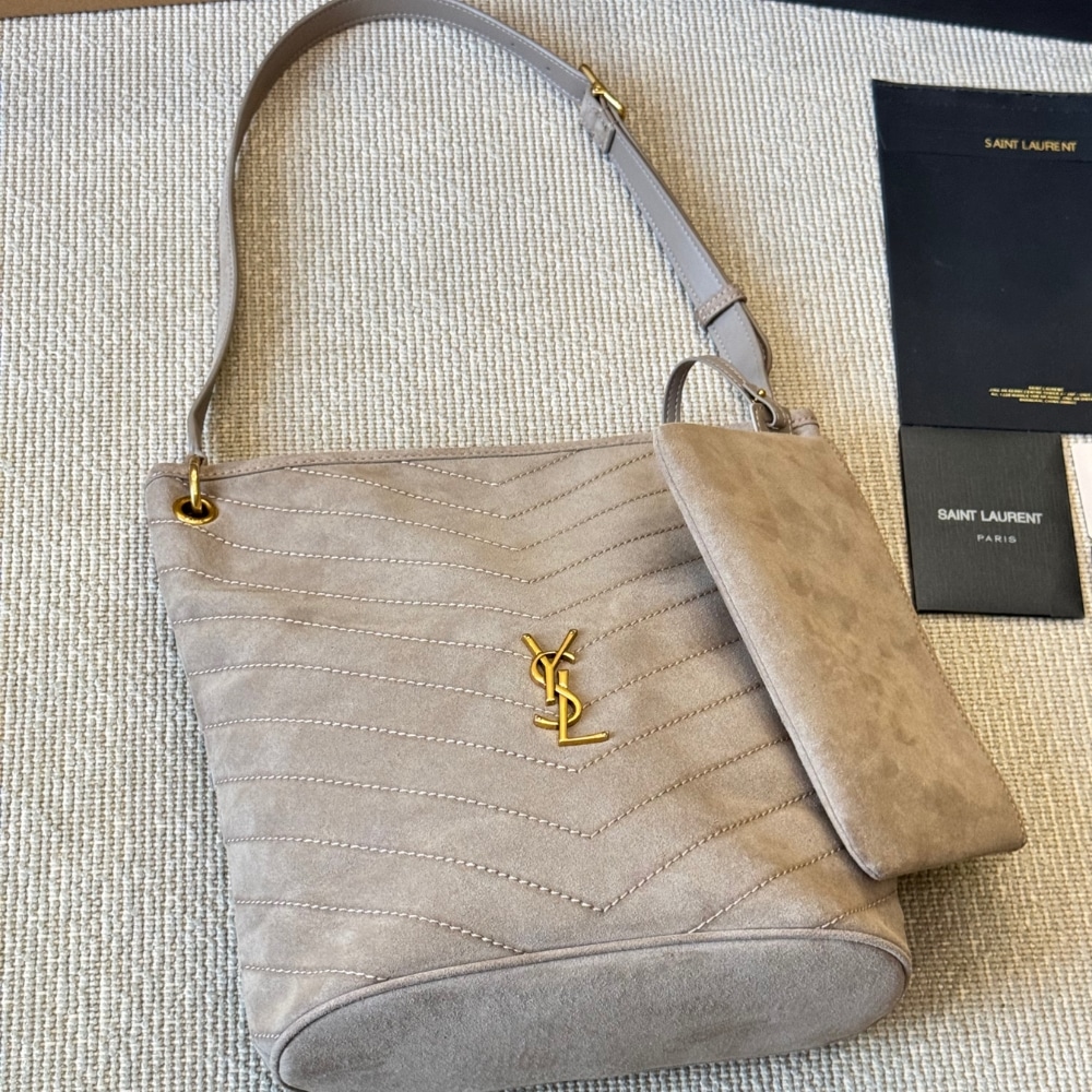 Saint Laurent Niki Large Supple In Suede Bucket Bag Gray 38cm - Image 6
