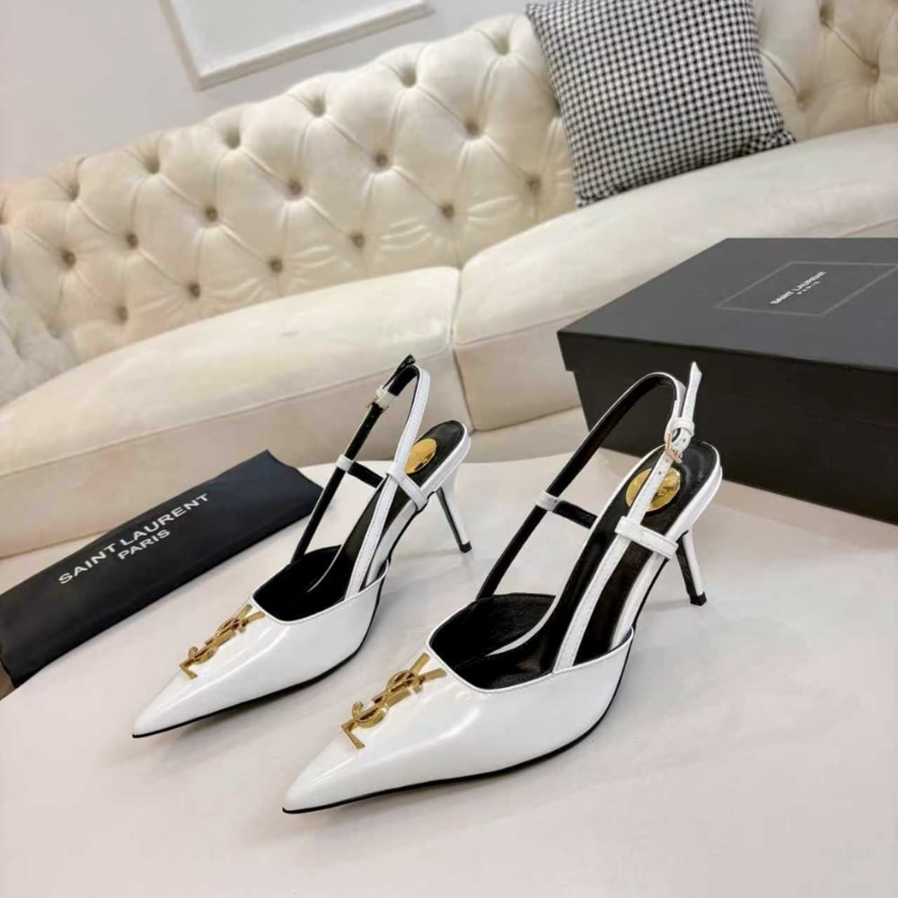 Saint Laurent Cassandra Slingback Pumps Smooth Leather White - Image 4