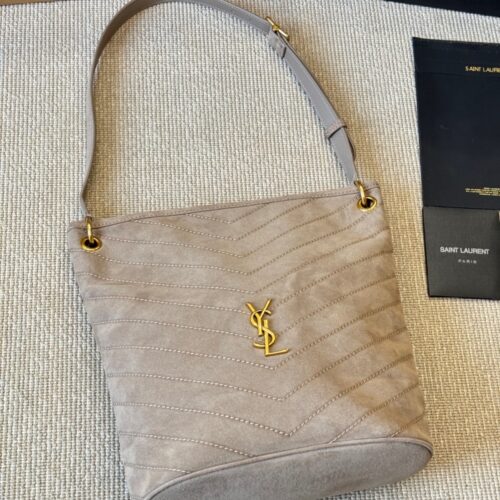 Alternative view of Saint Laurent Niki Large Supple In Suede Bucket Bag Gray 38cm