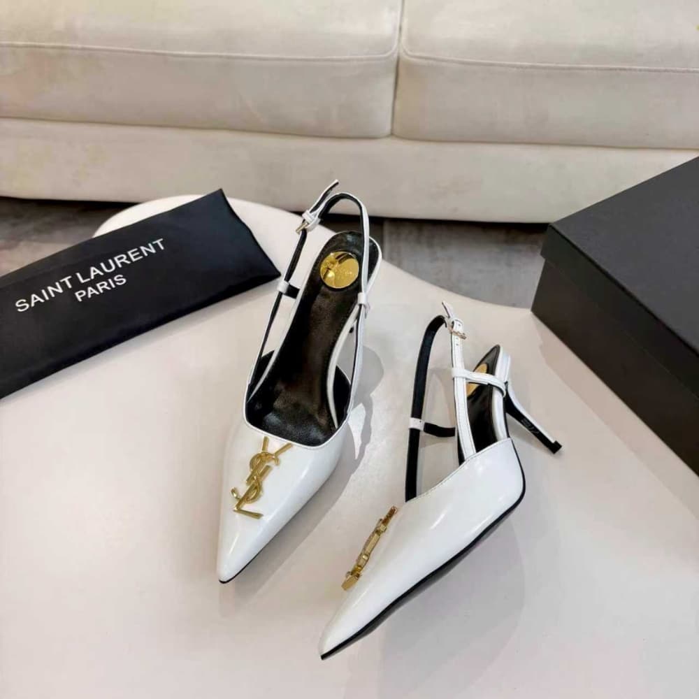 Saint Laurent Cassandra Slingback Pumps Smooth Leather White - Image 5