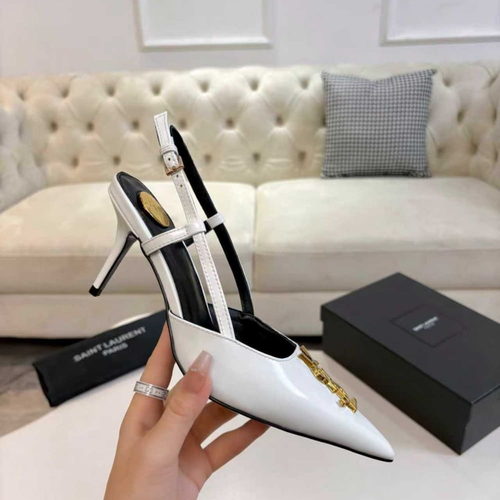 Saint Laurent Cassandra Slingback Pumps Smooth Leather White - Image 6