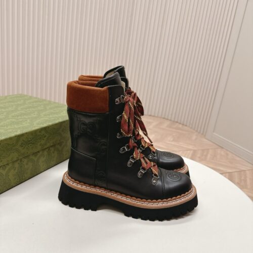 Alternative view of Gucci Women Lace Up Ankle Leather Boot Black And Tan 758284 Aacm1 1046