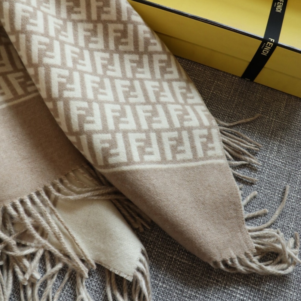 Fendi Poncho FF Motif Wool And Cashmere Beige FXX723AQCWF0QB9 - Image 8