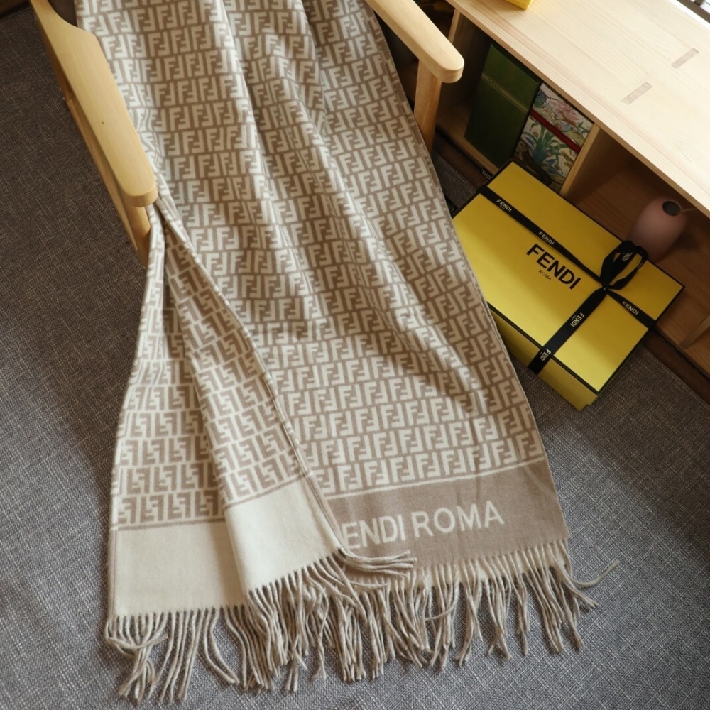 Fendi Poncho FF Motif Wool And Cashmere Beige FXX723AQCWF0QB9 - Image 6