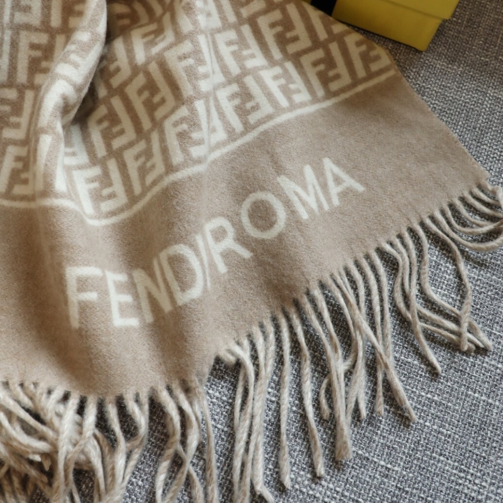 Fendi Poncho FF Motif Wool And Cashmere Beige FXX723AQCWF0QB9 - Image 5
