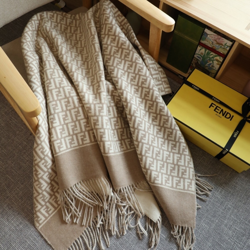 Fendi Poncho FF Motif Wool And Cashmere Beige FXX723AQCWF0QB9 - Image 3