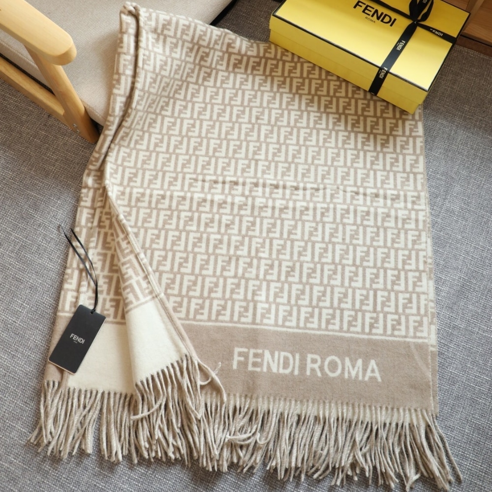 Fendi Poncho FF Motif Wool And Cashmere Beige FXX723AQCWF0QB9 - Image 2