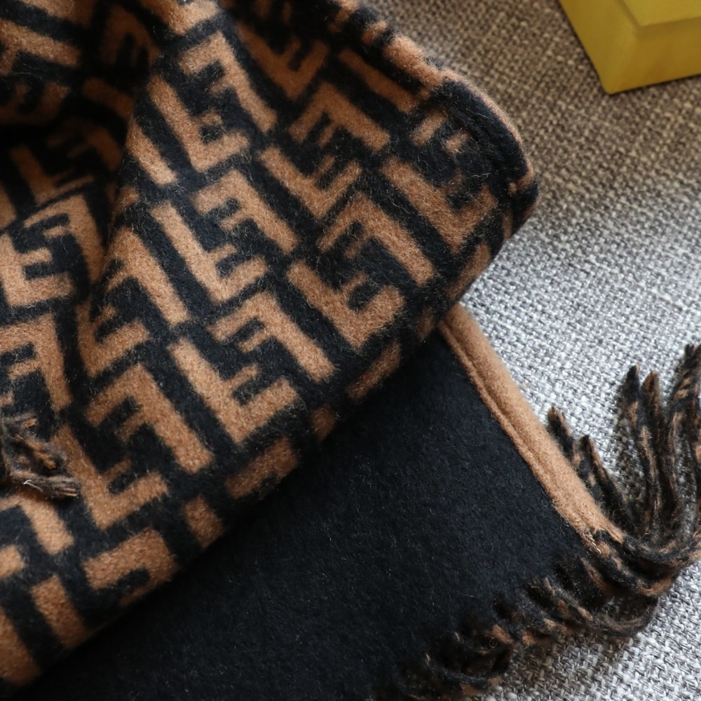 Fendi Poncho FF Motif Wool And Cashmere Brown FXX723AQCWF0QE1 - Image 12