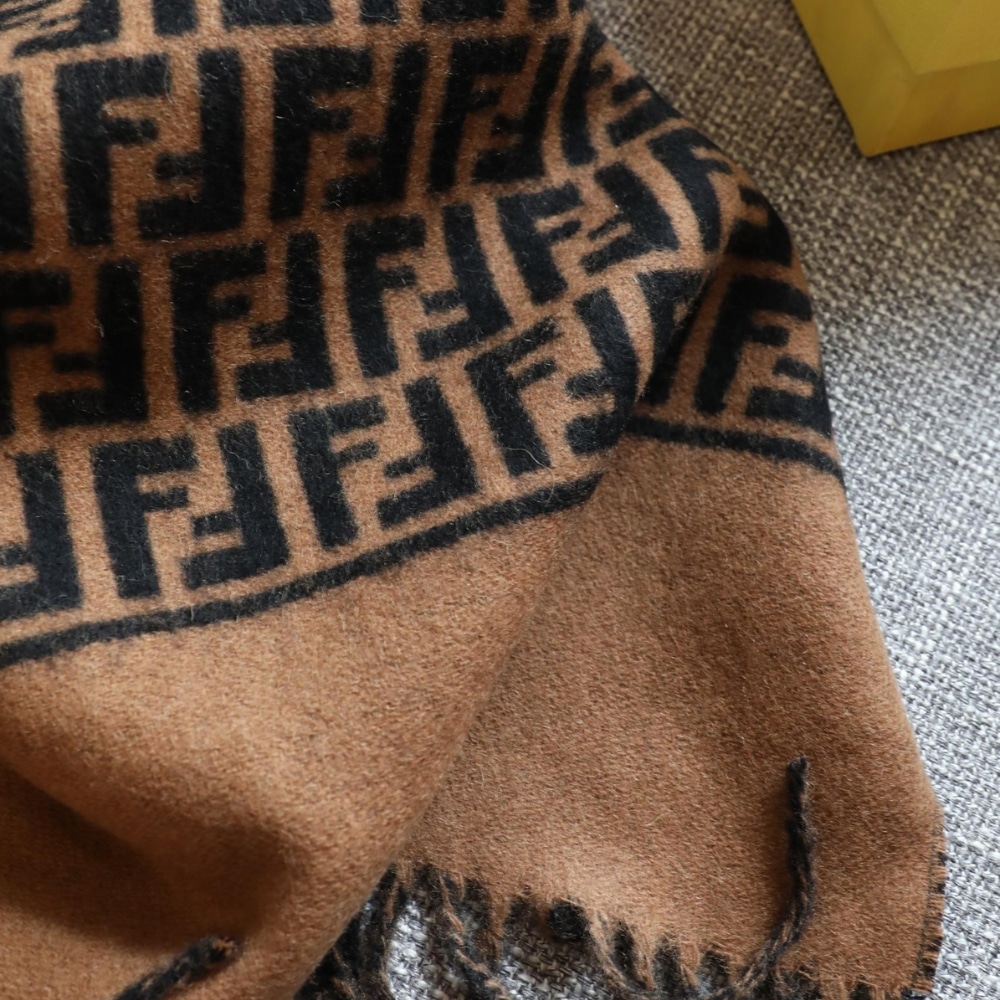 Fendi Poncho FF Motif Wool And Cashmere Brown FXX723AQCWF0QE1 - Image 10