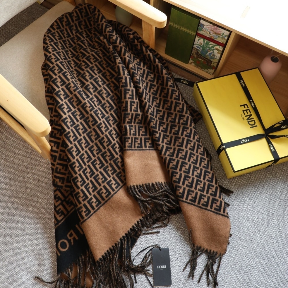 Fendi Poncho FF Motif Wool And Cashmere Brown FXX723AQCWF0QE1 - Image 9