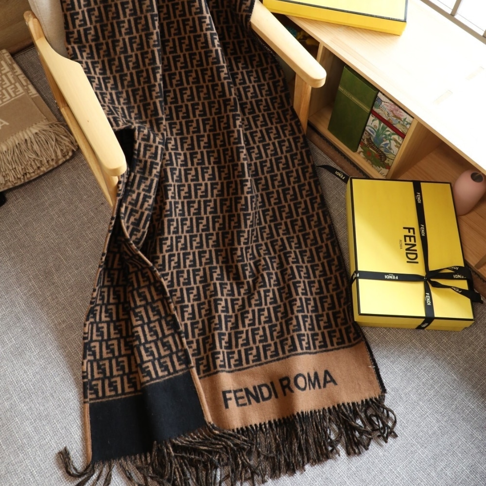 Fendi Poncho FF Motif Wool And Cashmere Brown FXX723AQCWF0QE1 - Image 5