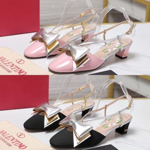 Alternative view of Valentino Bowow Slingback Pumps In Moire Fabric 45mm Black Silver 7W2S0LB6QLJ R1V