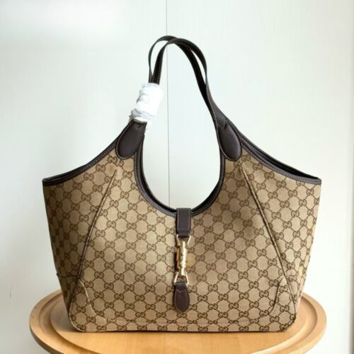 Alternative view of Gucci Mercato Medium GG Canvas Tote Bag Sand And Dark Brown 35Cm 866645 FAFV2 9651