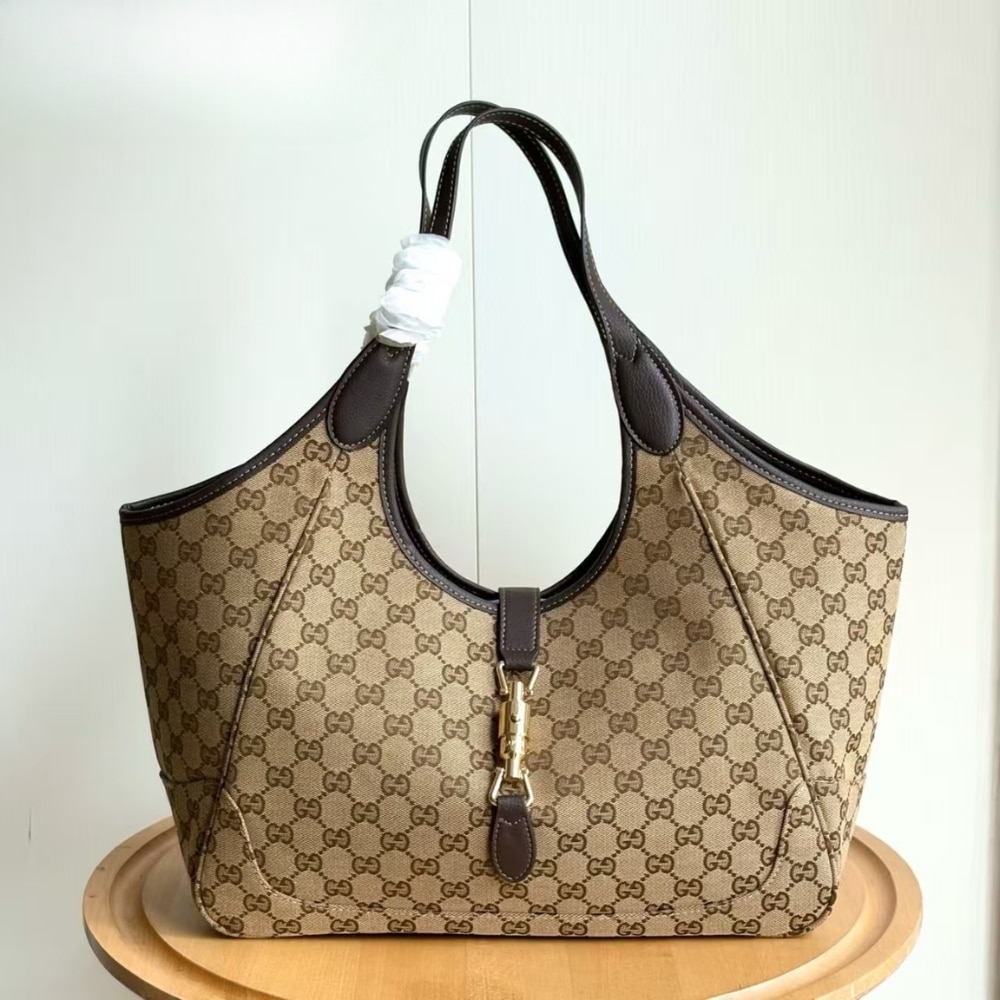 Gucci Mercato Medium GG Canvas Tote Bag Sand And Dark Brown 35Cm 866645 FAFV2 9651 - Image 2