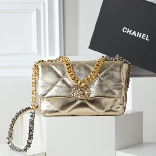 Alternative view of Chanel 19 Small Smooth Leather Flap Bag Metallic Gold 26cm AS1160 B05457 NC293