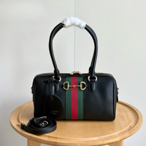 Alternative view of Gucci Borsetto Medium Leather Boston Bag Black 28cm 866732 AAGIQ 1053