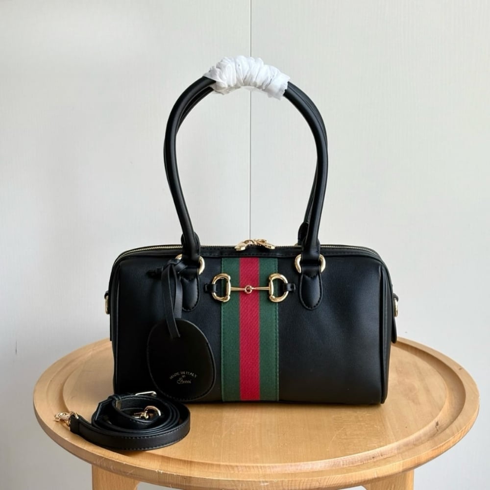 Gucci Borsetto Medium Leather Boston Bag Black 28cm 866732 AAGIQ 1053 - Image 2