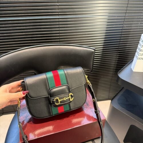 Alternative view of Gucci Horsebit 1955 Small Leather Shoulder Bag Black 21cm 866762 AAGIQ 1053