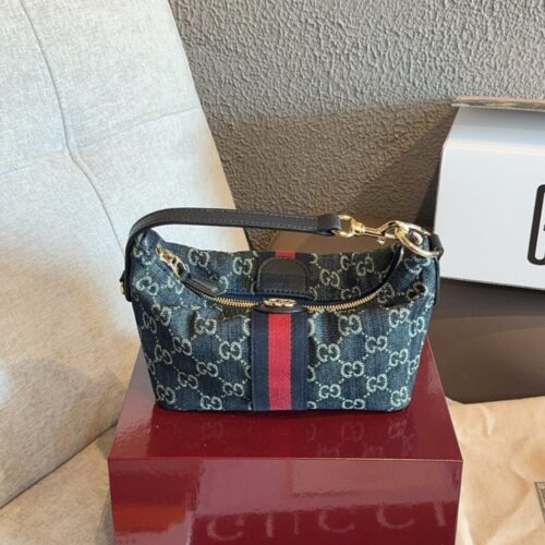 Alternative view of Gucci Vanity Mini GG Denim Handle Bag Blue And White 19cm