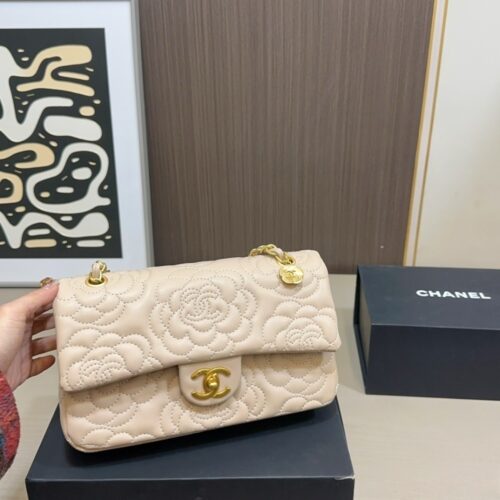 Alternative view of Chanel Camellia Medium Smooth Leather Flap Bag Beige 26cm