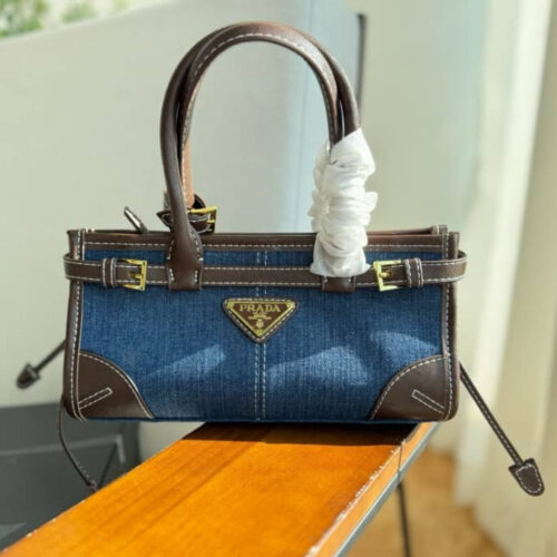 Alternative view of Prada Bonnie Small Denim Handbag Blue And Brown 24Cm 1BA486 2GCF F0C1B V OFO